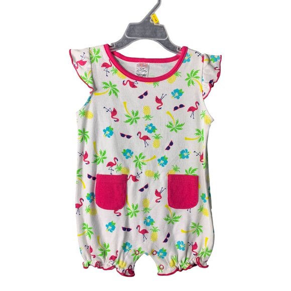 Swiggies Girls Infant Baby Size 6 9 MOnths Romper 1 Piece Short Outfit Flamingo - Picture 1 of 3